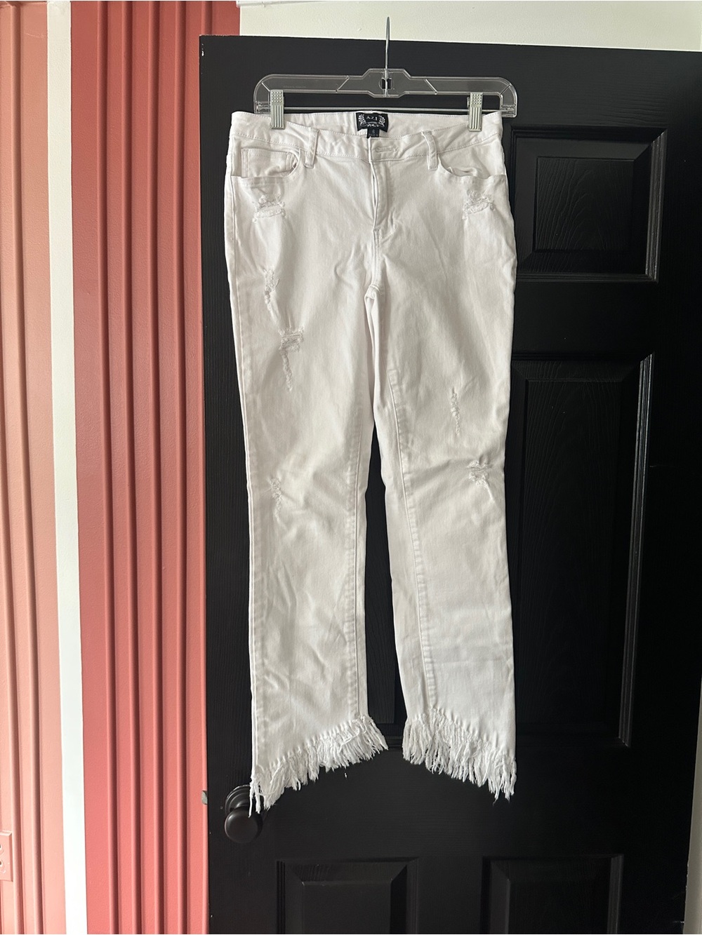 White Distressed Fringe Hem Women’s Jeans
